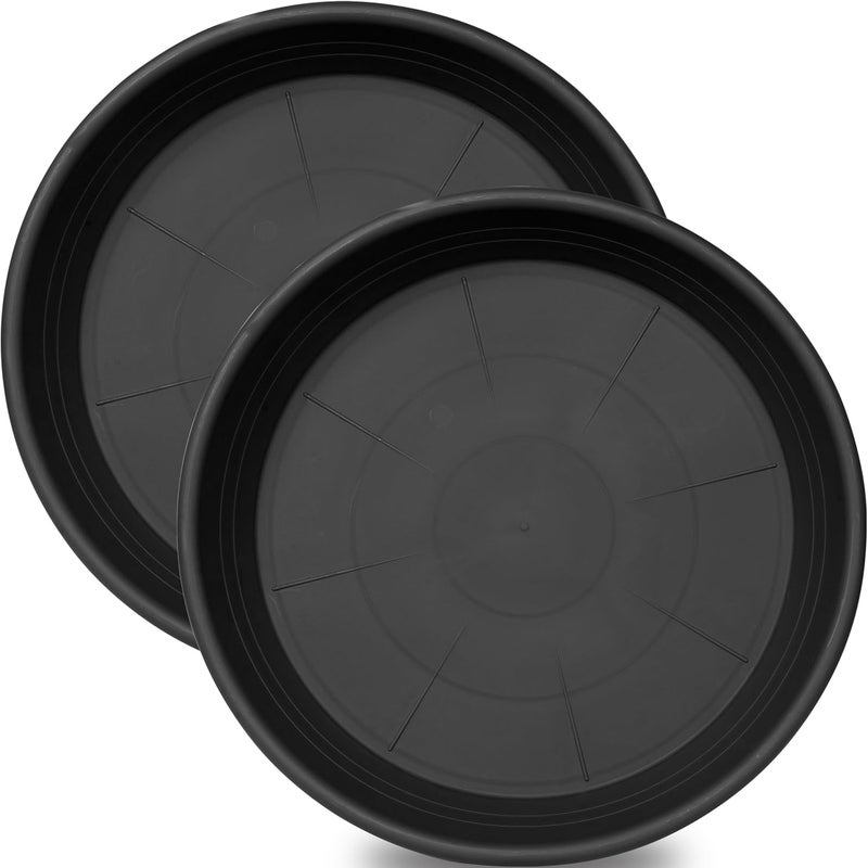 Grjoprt 2 Pack of 19 inch Plant Saucer, 2.4" Depth Large Plant Saucer, Heavy Sturdy Plant Drainage Tray for Indoors, Bird Bath Bowls, Sturdy 18 inch Plastic Pot Tray for Planter 15-19"(Black) - Image 1